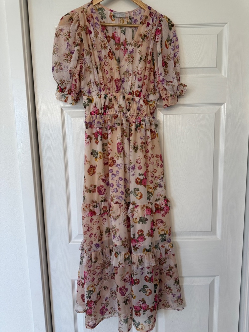 Dress Forum Floral Maxi Dress in Blush with Pink, Purple & Green Accents